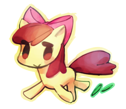 Size: 600x521 | Tagged: safe, artist:poym, derpibooru import, apple bloom, earth pony, pony, chibi, female, filly, foal, simple background, smiling, solo, white background