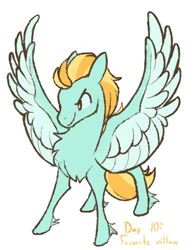 Size: 340x434 | Tagged: safe, artist:bananasmores, derpibooru import, lightning dust, pegasus, pony, chest fluff, female, mare, simple background, smiling, solo, spread wings, white background, wings