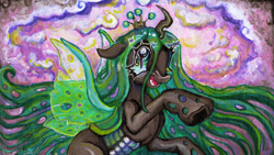 Size: 5902x3319 | Tagged: safe, artist:larvaecandy, derpibooru import, queen chrysalis, changeling, changeling queen, absurd file size, album cover, female, solo, vylet pony