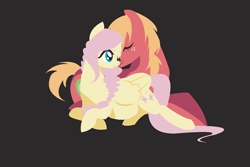 Size: 450x300 | Tagged: safe, artist:camsdart, derpibooru import, edit, big macintosh, fluttershy, earth pony, pegasus, pony, alternate hairstyle, black background, braid, cropped, eyes closed, female, fluttermac, lying down, male, mare, missing accessory, nuzzling, one eye closed, preggoshy, pregnant, prone, shipping, simple background, stallion, straight