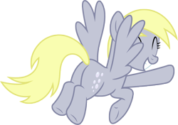 Size: 8000x5625 | Tagged: safe, derpibooru import, derpy hooves, pegasus, pony, no second prances, season 6, .svg available, ^^, absurd resolution, bubble butt, butt, cute, derpabetes, eyes closed, female, flying, grin, hello, mare, plot, rear view, simple background, smiling, solo, spread wings, transparent background, vector, waving, wings