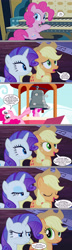 Size: 2208x7666 | Tagged: safe, artist:silverbuller, derpibooru import, edit, edited screencap, screencap, applejack, pinkie pie, rarity, earth pony, pony, unicorn, castle mane-ia, bell, comic, screencap comic