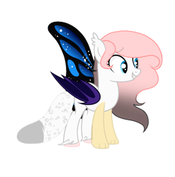 Size: 889x899 | Tagged: safe, artist:sugarcubecreationz, derpibooru import, oc, oc only, oc:willow, big cat, draconequus, hybrid, leopard, pony, base used, bat wings, butterfly wings, fangs, gradient mane, interspecies offspring, offspring, parent:discord, parent:oc:sweetheart, parents:canon x oc, simple background, solo, transparent background, wings