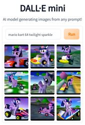 Size: 984x1449 | Tagged: safe, derpibooru import, machine learning generated, twilight sparkle, pony, artificial intelligence, dall·e mini, female, go kart, mare, mario kart, mario kart 64, super mario bros.