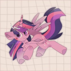 Size: 2048x2048 | Tagged: safe, artist:blairvonglitter, derpibooru import, twilight sparkle, twilight sparkle (alicorn), alicorn, pony, female, horn, looking at you, mare, simple background, solo, tiled background, white background, wings