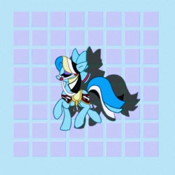 Size: 2048x2048 | Tagged: safe, artist:stacy_165cut, derpibooru import, oc, oc only, pony, abstract background, blue background, bow, eyes closed, female, hair bow, mare, simple background, solo