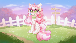 Size: 3840x2160 | Tagged: safe, artist:confetticakez, derpibooru import, oc, oc only, pegasus, pony, fence, flower, flower in mouth, mouth hold, sign, solo