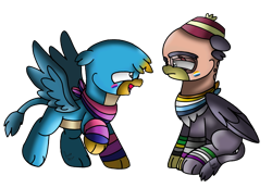 Size: 2524x1751 | Tagged: safe, alternate version, artist:beesmeliss, derpibooru import, gallus, grampa gruff, griffon, chibi, pride, pride flag, simple background, transparent background