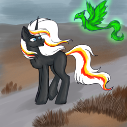 Size: 2778x2778 | Tagged: safe, artist:darklight1315, derpibooru import, oc, oc:pyrelight, oc:velvet remedy, balefire phoenix, phoenix, pony, unicorn, fallout equestria, sketch, wasteland, windswept mane