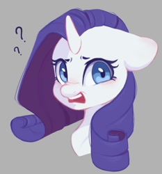 Size: 976x1046 | Tagged: safe, artist:melodylibris, derpibooru import, rarity, pony, unicorn, bust, confused, ears, faic, female, floppy ears, gray background, looking at you, mare, open mouth, question mark, simple background, solo