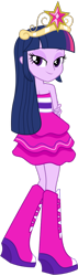 Size: 422x1485 | Tagged: safe, artist:fireluigi29, derpibooru import, twilight sparkle, equestria girls, bare shoulders, big crown thingy, element of magic, fall formal outfits, female, jewelry, lidded eyes, looking back, regalia, simple background, sleeveless, solo, strapless, transparent background