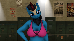 Size: 1280x720 | Tagged: safe, artist:aidenrin, derpibooru import, oc, oc only, anthro, kirin, 3d, anthro oc, clothes, female, head tilt, kirin oc, looking at you, nexgen, solo, solo female, source filmmaker, sports bra