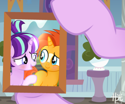 Size: 1280x1065 | Tagged: safe, artist:n-brillance, derpibooru import, starlight glimmer, sunburst, pony, unicorn, colt, colt sunburst, female, filly, filly starlight glimmer, foal, male, mare, picture, picture frame, shipping, starburst, straight, younger