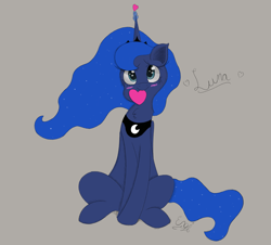 Size: 3185x2878 | Tagged: safe, artist:engi, derpibooru import, princess luna, alicorn, pony, crown, ethereal mane, female, heart, jewelry, regalia, simple background, sitting, solo, starry mane