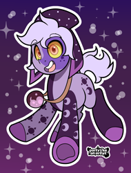 Size: 3038x4000 | Tagged: safe, artist:partylikeanartist, derpibooru import, oc, earth pony, pony, calarts, cap, eyebrows, eyebrows visible through hair, frog (hoof), golden eyes, hat, jewelry, looking at you, magician, necklace, pendant, ponified, solo, the collector, the owl house, underhoof