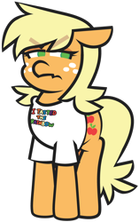 Size: 2754x4392 | Tagged: safe, artist:threetwotwo32232, derpibooru import, applejack, earth pony, pony, clothes, female, implied appledash, implied lesbian, implied shipping, mare, not gay, shirt, simple background, solo, t-shirt, transparent background