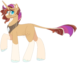 Size: 600x496 | Tagged: safe, artist:katsuforov-chan, derpibooru import, oc, oc:golden oak, pony, unicorn, beard, blaze (coat marking), coat markings, colored pupils, ear fluff, ears, eyebrows, eyebrows visible through hair, facial hair, facial markings, glasses, hooves, leonine tail, looking at you, male, next generation, offspring, parent:sunburst, parent:twilight sparkle, parents:twiburst, peytral, raised hoof, raised leg, simple background, socks (coat marking), solo, stallion, tail, transparent background, unshorn fetlocks, watermark