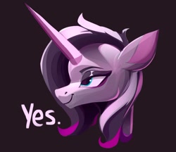 Size: 908x785 | Tagged: safe, artist:poxy_boxy, derpibooru import, oleander, unicorn, them's fightin' herds, bust, community related, female, lidded eyes, simple background, smiling, smirk, solo