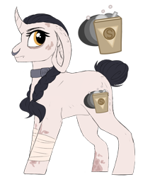 Size: 1400x1600 | Tagged: safe, artist:moonert, derpibooru import, oc, oc only, pony, unicorn, bandage, collar, ear fluff, ears, eyelashes, female, floppy ears, frown, horn, mare, nose piercing, nose ring, piercing, simple background, solo, transparent background, unicorn oc