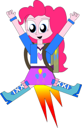 Size: 652x1012 | Tagged: safe, artist:rupahrusyaidi, derpibooru import, pinkie pie, equestria girls, clothes, cutie mark on clothes, flying, jetpack, simple background, solo, transparent background