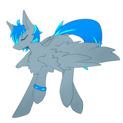 Size: 1000x1000 | Tagged: safe, artist:欲竹, derpibooru import, oc, oc only, oc:leaf blade, pegasus, pony, chest fluff, eyes closed, full body, hooves, male, pegasus oc, simple background, solo, stallion, tail, two toned mane, two toned tail, white background, wings