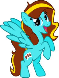 Size: 1179x1538 | Tagged: safe, artist:vector-brony, derpibooru import, oc, oc only, oc:ilovekimpossiblealot, pegasus, pony, female, full body, hooves, mare, open mouth, open smile, pegasus oc, rearing, show accurate, simple background, smiling, solo, spread wings, tail, transparent background, two toned mane, two toned tail, vector, wings