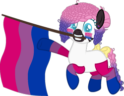 Size: 1157x897 | Tagged: safe, artist:yeetmedownthestairs, derpibooru import, oc, oc only, oc:zuri sambo, zebra, bisexual pride flag, bow, braided tail, clothes, commission, cute, ear piercing, earring, face paint, grin, jewelry, mouth hold, piercing, pride, pride flag, pride month, raised hoof, raised leg, simple background, smiling, socks, solo, striped socks, tail, tail bow, transparent background, ych result, zebra oc
