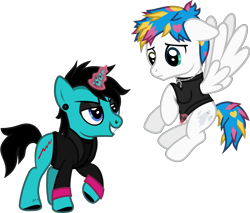 Size: 1793x1528 | Tagged: safe, artist:lightningbolt, derpibooru exclusive, derpibooru import, part of a set, pegasus, pony, unicorn, .svg available, as it is, awsten knight, clothes, crack shipping, duo, duo male, dyed mane, dyed tail, ear piercing, ears back, eyeliner, eyeshadow, flying, glowing, glowing horn, heterochromia, hoof polish, horn, horn piercing, horseshoes, jacket, jewelry, long sleeves, magic, makeup, male, necklace, nose piercing, patty walters, piercing, ponified, raised hoof, raised leg, shipping, shirt, simple background, spread wings, stallion, svg, t-shirt, tail, tattoo, transparent background, undershirt, vector, waterparks, wings