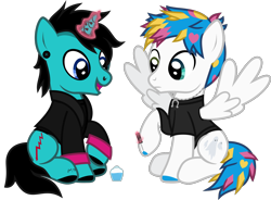 Size: 1642x1210 | Tagged: safe, artist:lightningbolt, derpibooru exclusive, derpibooru import, part of a set, pegasus, pony, unicorn, .svg available, as it is, awsten knight, clothes, crack shipping, duo, duo male, dyed mane, dyed tail, ear piercing, eyeliner, eyeshadow, frown, glowing, glowing horn, happy, heterochromia, hoof polish, horn, horn piercing, horseshoes, jewelry, long sleeves, magic, makeup, male, nail polish, necklace, nose piercing, open mouth, patty walters, piercing, ponified, raised hoof, raised leg, shipping, shirt, simple background, sitting, spread wings, stallion, svg, t-shirt, tail, tattoo, transparent background, undershirt, vector, waterparks, wings