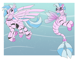 Size: 3600x2700 | Tagged: safe, artist:heart-of-a-dragoness, derpibooru import, silverstream, hippogriff, robot, seapony (g4), bubble, commission, female, jewelry, necklace, pearl necklace, roboticization, smiling, solo, underwater, water