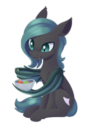 Size: 864x1221 | Tagged: safe, artist:dusthiel, derpibooru import, oc, oc only, oc:theo, bat pony, pony, bat pony oc, bowl, food, male, simple background, sitting, smiling, solo, spoon, stallion, transparent background, wing hands, wings