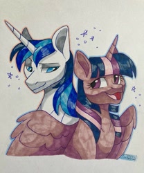 Size: 853x1024 | Tagged: artist needed, source needed, safe, derpibooru import, shining armor, twilight sparkle, twilight sparkle (alicorn), alicorn, pony, unicorn, brother and sister, female, male, siblings, stallion, traditional art