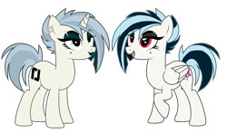 Size: 5305x3116 | Tagged: safe, artist:cross fader, derpibooru import, oc, oc only, oc:asty, oc:ika, pegasus, pony, unicorn, beauty mark, clothes, cutie mark, ear piercing, eyebrow piercing, eyeshadow, horn, lipstick, makeup, piercing, punk, reference sheet, short mane, simple background, socks, tomboy, transparent background, vector, watermark, wings