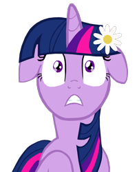 Size: 1086x1361 | Tagged: safe, artist:benpictures1, twilight sparkle, unicorn twilight, pony, unicorn, cute, daisy (flower), ears, female, floppy ears, flower, flower in hair, frown, gritted teeth, inkscape, mare, raised hoof, raised leg, scared, simple background, solo, transparent background, twiabetes, vector