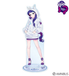 Size: 720x800 | Tagged: safe, artist:yoshit_m, derpibooru import, rarity, equestria girls, acrylic plastic, acrylic standee, amnibus, clothes, craft, cutie mark on clothes, equestria girls logo, female, hand in pocket, high heels, hoodie, human coloration, legs, looking at you, merchandise, official, pocket, purple hair, shoes, simple background, smiling, white background