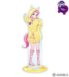 Size: 720x800 | Tagged: safe, artist:yoshit_m, derpibooru import, fluttershy, equestria girls, acrylic plastic, acrylic standee, amnibus, clothes, craft, cutie mark on clothes, equestria girls logo, female, hoodie, human coloration, merchandise, official, pink hair, sandals, simple background, sleeveless, smiling, white background