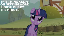 Size: 1280x720 | Tagged: safe, derpibooru import, edit, edited screencap, editor:quoterific, screencap, twilight sparkle, unicorn twilight, pony, unicorn, feeling pinkie keen, season 1, female, mare, smiling, solo, text