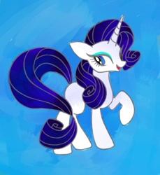 Size: 675x736 | Tagged: safe, artist:stacy_165cut, derpibooru import, rarity, pony, unicorn, blue background, female, horn, mare, raised hoof, raised leg, simple background, solo