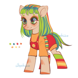 Size: 1727x1718 | Tagged: safe, artist:whohwo, derpibooru import, oc, oc only, earth pony, pony, clothes, earth pony oc, female, mare, overalls, simple background, socks, solo, striped socks, white background