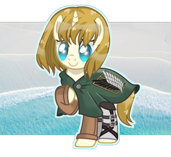 Size: 2500x2300 | Tagged: safe, artist:anno酱w, derpibooru import, pony, unicorn, armin, attack on titan, base used, belts, clothes, ocean, ponified, short hair, smiling, solo, uniform, water