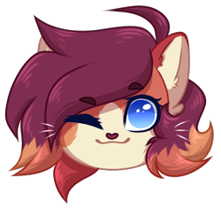 Size: 776x732 | Tagged: safe, artist:purplegrim40, derpibooru import, oc, oc only, cat, cat pony, original species, pony, bust, commission, one eye closed, simple background, solo, transparent background, wink, ych result