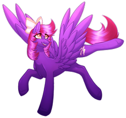 Size: 1603x1493 | Tagged: safe, artist:purplegrim40, derpibooru import, oc, oc only, pegasus, pony, bow, flying, grin, hair bow, pegasus oc, simple background, smiling, solo, transparent background, wings