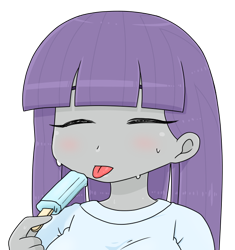 Size: 640x682 | Tagged: safe, artist:batipin, derpibooru import, maud pie, equestria girls, eyes closed, food, open mouth, popsicle, simple background, tongue, tongue out, transparent background