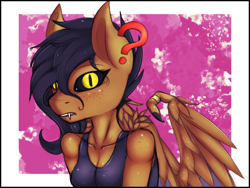 Size: 4000x3000 | Tagged: safe, artist:ze-dusty, derpibooru import, oc, oc:whirlwind dust, bat pony, pony, undead, vampire, vampony, abstract background, absurd resolution, bat eyes, bat wings, black sclera, clothes, colored sketch, hybrid wings, tanktop, wings