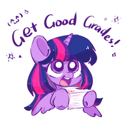 Size: 2048x2048 | Tagged: safe, artist:sunny berry, derpibooru import, twilight sparkle, twilight sparkle (alicorn), alicorn, cute, happy, open mouth, open smile, paper, simple background, smiling, solo, stars, test, twiabetes, white background