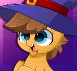 Size: 2800x2600 | Tagged: safe, artist:kittyrosie, derpibooru import, oc, oc only, earth pony, pony, earth pony oc, hat, open mouth, simple background, white background, witch hat