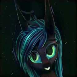 Size: 1024x1024 | Tagged: safe, artist:thisponydoesnotexist, derpibooru import, changeling, abstract background, dark background, green eyes, neural network, not chrysalis, smiling, teeth