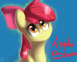 Size: 1500x1200 | Tagged: safe, artist:renka2802, derpibooru import, apple bloom, earth pony, pony, female, filly, foal, looking up, smiling, solo, text