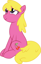 Size: 1280x2002 | Tagged: safe, artist:mr100dragon100, derpibooru import, cherry berry, earth pony, looking up, show accurate, simple background, sitting, solo, transparent background