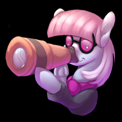 Size: 2000x2000 | Tagged: safe, artist:2fat2fly, derpibooru import, photo finish, earth pony, pony, black background, clothes, ear fluff, ears, female, frog (hoof), glasses, mare, simple background, solo, telescope, underhoof